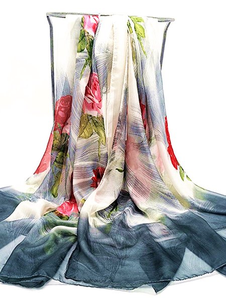 

Balinese Resort Botanical Floral Gradient Silk Scarf, White, Scarves