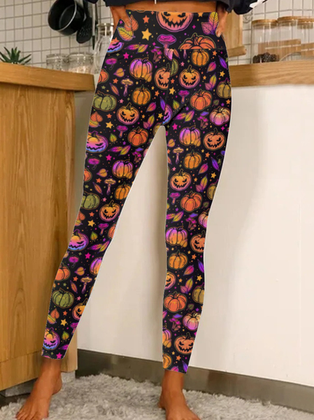 

Women Pumpkin Light Halloween Casual Leggings, As picture, Leggings