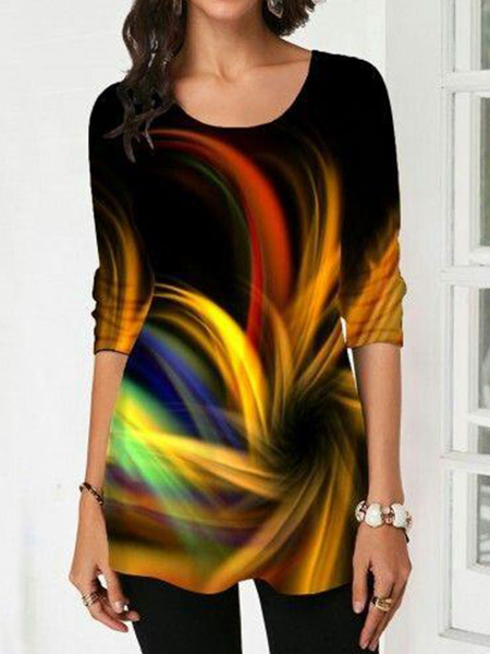 

Casual Crew Neck Ombre T-Shirt, Black, T-Shirts