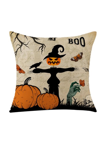 

Casual Halloween Pumpkin Skull Print Cotton Linen Pillow 45*45, Color4, Pillow Covers