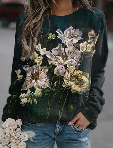 

Floral Loose Crew Neck Sweatshirts, Black, Sweatshirts & Hoodies