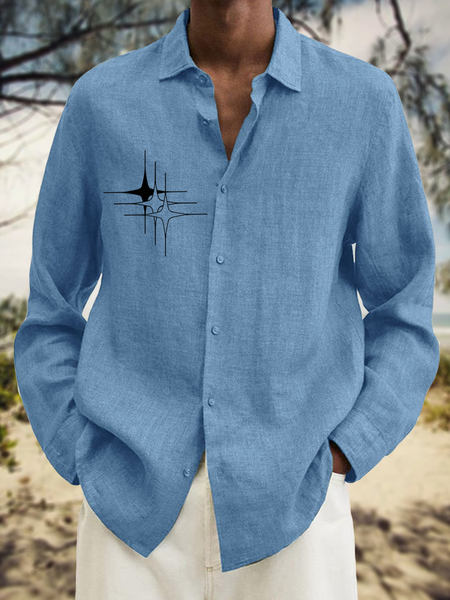 

Colorblock Stripe Short Sleeve Shirt Cotton Linen Star Solid Long Sleeve Shirt, As picture, Long Sleeve Basic Shirts
