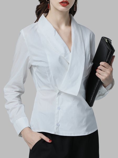

Urban Simple Cross Design Plain Long Sleeve Blouse, White, Blouses and Shirts