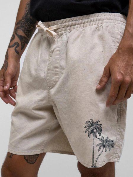 

Men's Coconut Tree Graphic Print Cotton Linen Shorts, Khaki, Men's shorts