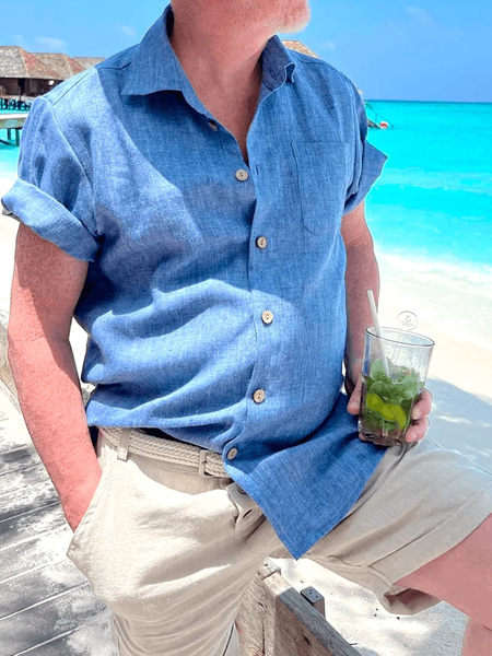 

Cotton Linen Solid Color Long Sleeve Shirt, As picture, Short Sleeve Shirts