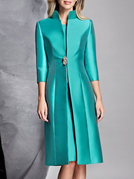 

Elegant Stand Collar Plain Three Quarter Coat, As picture, Coats
