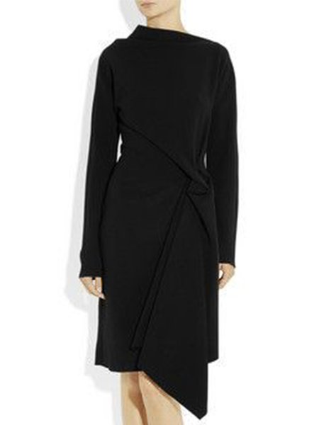 

Plain Autumn Elegant Natural Micro-Elasticity Regular Fit Long sleeve X-Line Regular Dresses for Women, Black, Midi Dresses