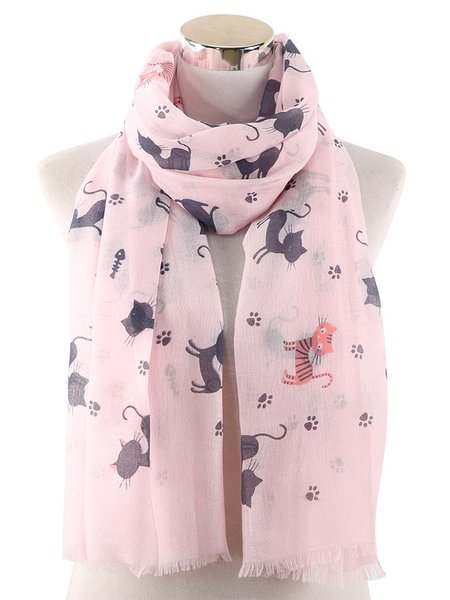

Halloween Decor Black Cat Pattern Scarf Party Accessories, Pink, Women Scarves & Shawls