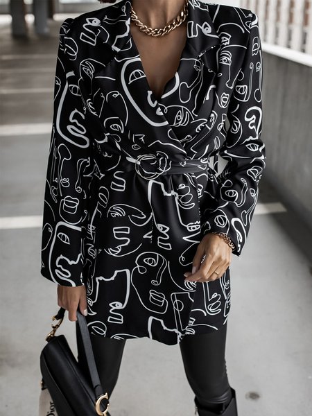 

Urban Lapel Collar Loose Long Sleeve Blazer, Black-white, Blazers