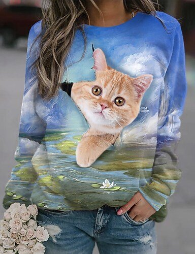 

Crew Neck Cat Raglan Sleeve Sweatshirts, Multicolor, Sweatshirts & Hoodies