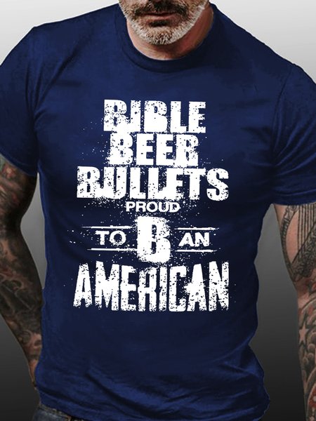 

Bible Beer Bullets Proud To Be An American Men's T-Shirt, Purplish blue, T-shirts
