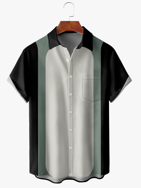 

Men's Museum Curved Print Fashion Lapel Short Sleeve Hawaiian Shirt, Black, Short Sleeve Shirts