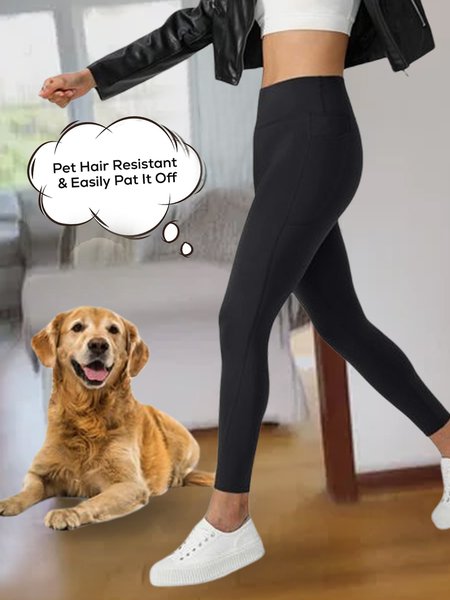 

Women Casual Plain Autumn Daily Tight Long H-Line Regular Regular Size Leggings, Black, leggings