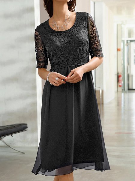 

Zipper wedding party holiday Chiffon Lace Dress Plus Size, Black, Dresses