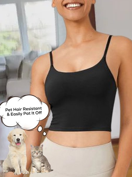 

Casual Tight Plain Tanks & Camis, Black, Tanks & Camis
