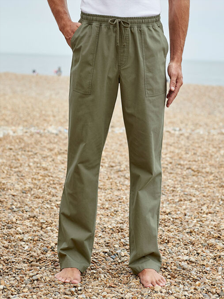 

Cotton and Linen Style Solid Basic Trousers, As picture, Men's pants