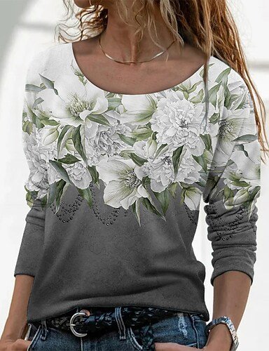 

Ombre Floral Loose Crew Neck Top, Multicolor, Tops