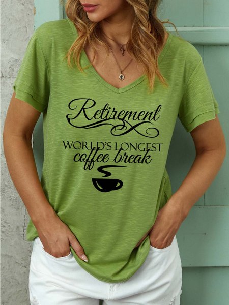 

Women Retirement Coffee Break Cotton-Blend Casual T-Shirt, Green, T-shirts