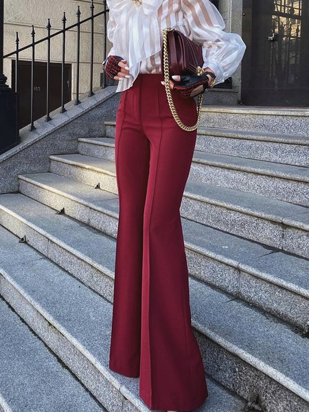

Elegant Plain Fashion Wide leg Pants, Wine red, Pants