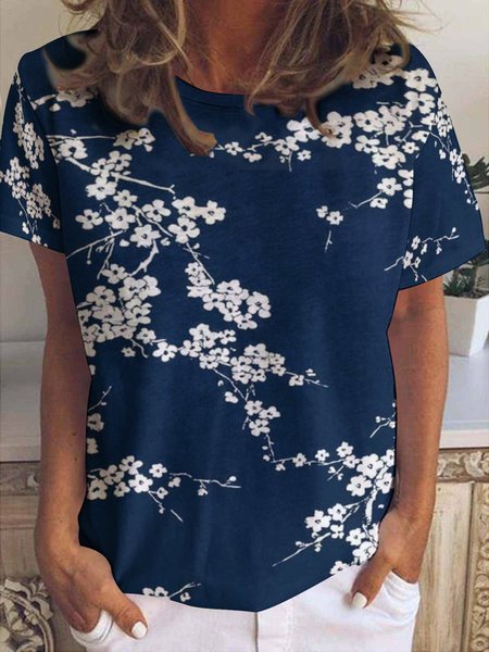 

Womens Floral Art Print Crew Neck T-Shirt, As picture, T-shirts