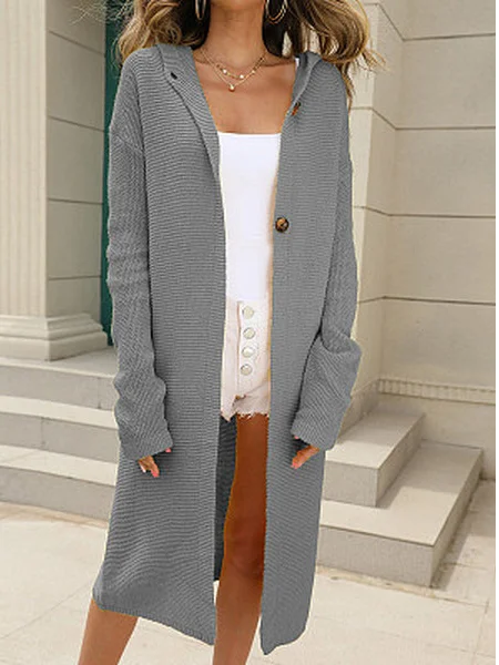 Casual Plain Winter Natural Loose Long sleeve Wool/Knitting Long Regular Sweater coat for Women, Gray, Outerwear