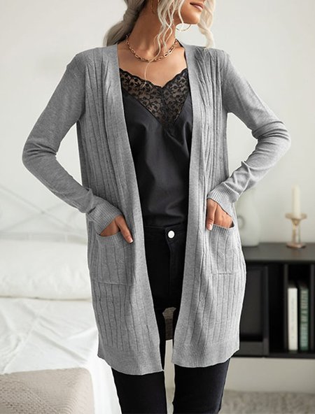

Casual plain knitted sweater coat, Gray, Outerwear