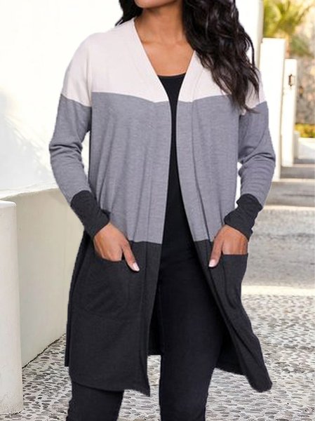 

Color Block Loose V Neck Other Coat, Multicolor, Cardigans