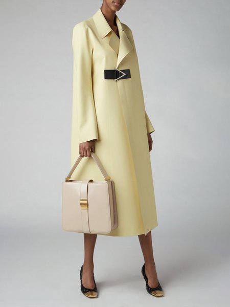 

Elegant Plain Shawl Collar Loose Trench Coat, Yellow, Coats