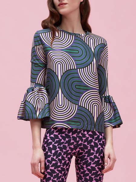 

Long sleeve Crew Neck Striped Vintage Blouse, Blue, Blouses and Shirts