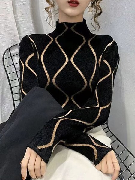 

Long sleeve Half Turtleneck Acrylic Tight Sweater, Black, Sweaters