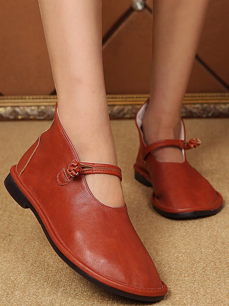 

Vintage Soft Leather Comfortable Casual Mary Jane Flat Round Toe Shoes, Brown, Flats
