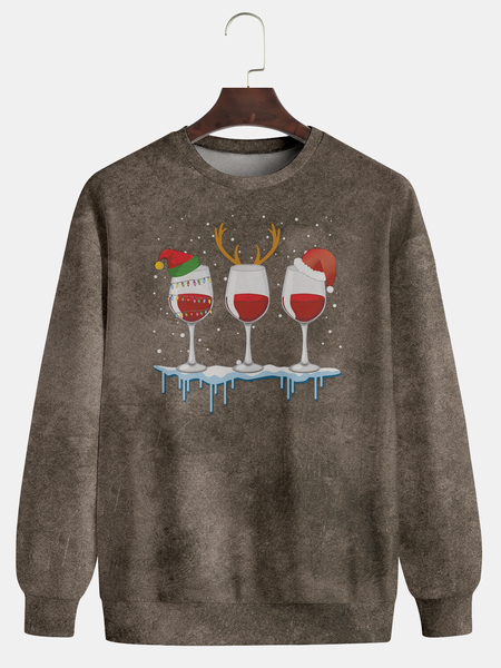 

Men's Christmas Graphic Print Crew Neck Sweatshirt, Brown, Hoodies&Sweatshirts