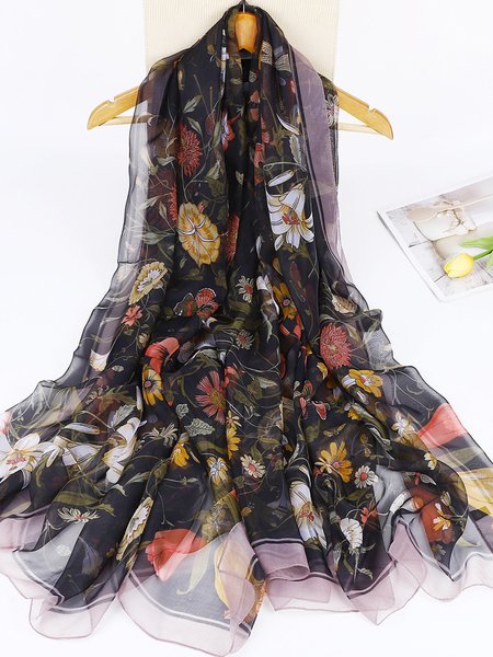 

Bali Botanical Floral Lily Silk Scarf, Black, Scarves