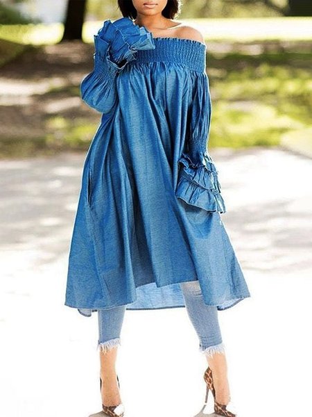 

Casual Cold Shoulder Loose Midi Dress, Blue, Midi Dresses