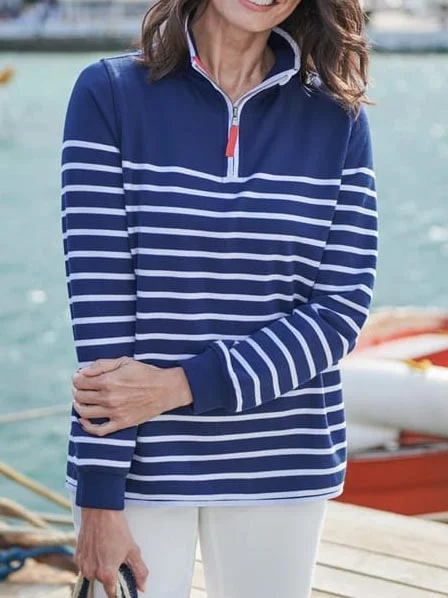 

Women Striped Casual Autumn Loose Long sleeve Shawl Collar Cotton-Blend Regular Regular Sweatshirts, Blue, Sweatshirts & Hoodies