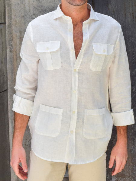

Cotton and Linen Style Guayabella Solid Long Sleeve Shirt, As picture, Long Sleeve Basic Shirts