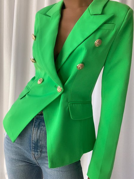 

Simple Lapel Collar Plain Long Sleeve Blazer, Green, Blazers