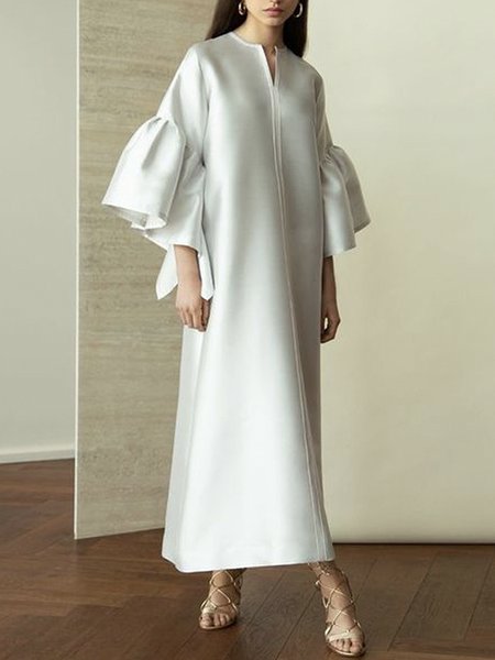 

Three Quarter Notched Plain Elegant Maxi Dress, White, Maxi Dresses
