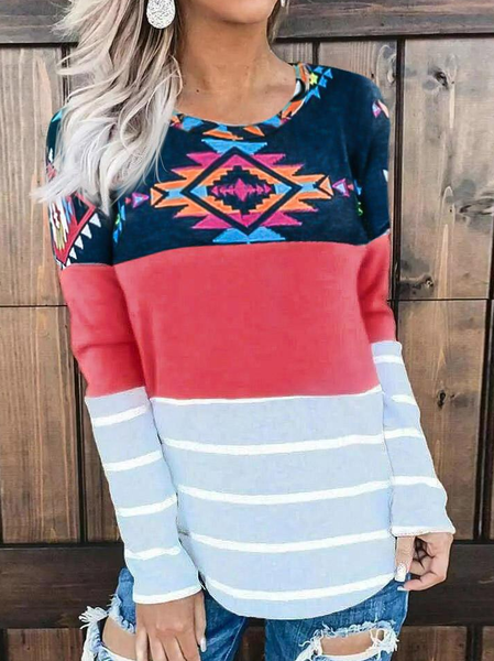 

Casual Ethnic Crew Neck T-Shirt, Multicolor, T-Shirts