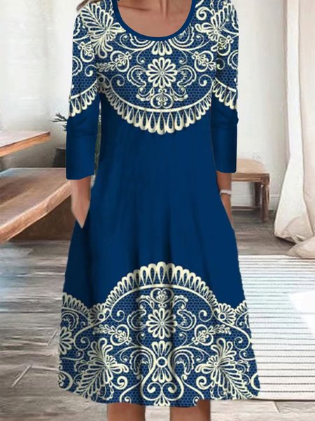 

Regular Fit Vintage Dresses, Dark blue, Midi Dresses