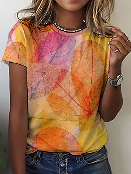 

Womens Casual Casual Leaf T-Shirt, As picture, T-shirts