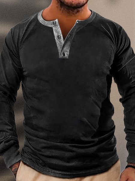 

Men Casual Plain All Season Cotton Micro-Elasticity Regular Fit Long sleeve Regular Regular Size T-shirt, Black, Long Sleeves