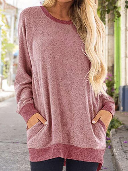 

Casual Polyester Cotton T-Shirt, Pink, Long sleeves