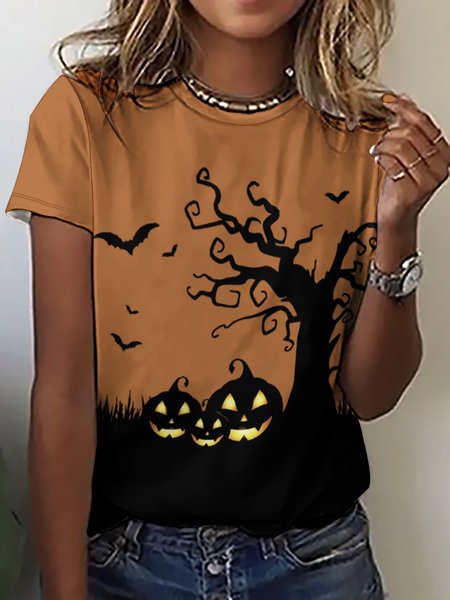 

Womens Halloween Crew Neck T-Shirt, As picture, T-shirts