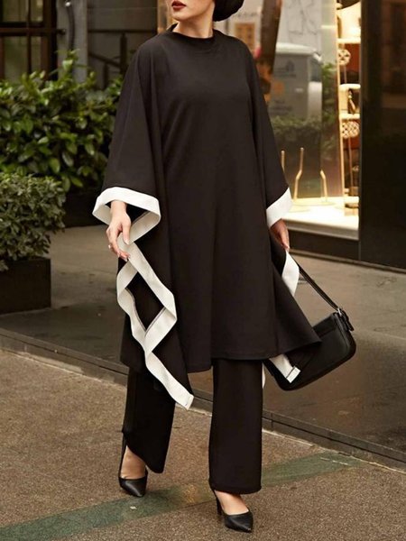 

Crew Neck Color Block Loose Dress, Black, Midi Dresses