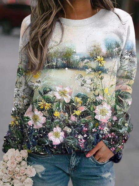 

Floral Casual Crew Neck Sweatshirt, Multicolor, Sweatshirts & Hoodies