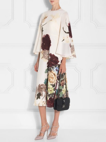 

Crew Neck Elegant Floral Midi Dress, Multicolor, Midi Dresses