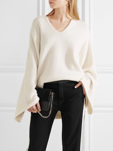 

Plain Simple Loose Long Sleeve Sweater, Off white, Sweaters