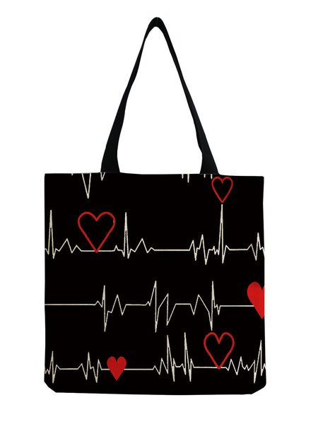 

Black Heart Graphic Shopping Tote, Color1, Bags