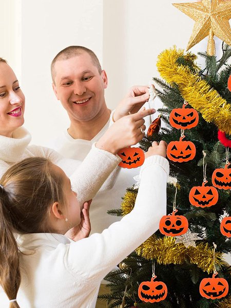 

24Pcs Halloween Wooden Ornaments Pumpkin Black Cat Ghost Witch Bat Tree Decoration, Color3, Home & Garden & Decorations